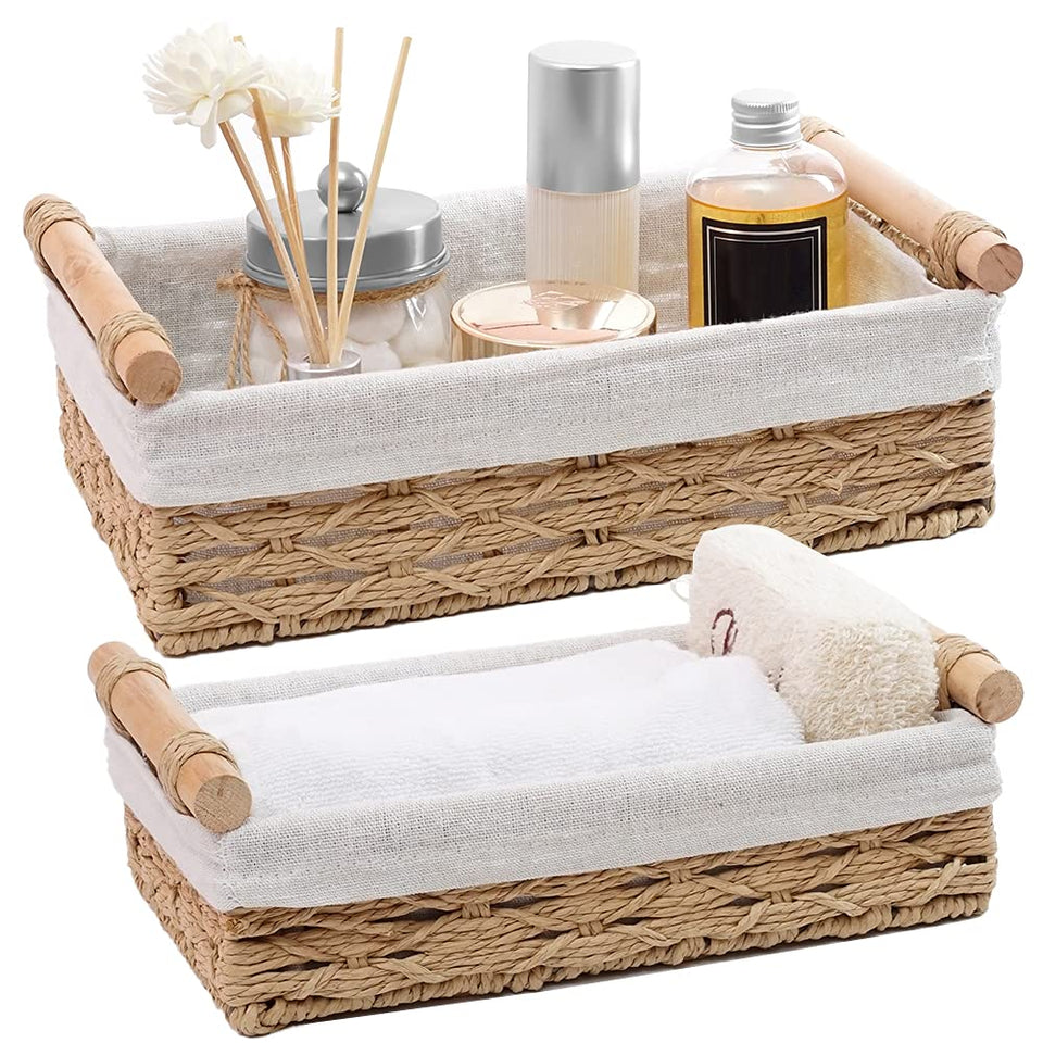DUOER round paper rope storage basket in beige is perfect for countertop organization.