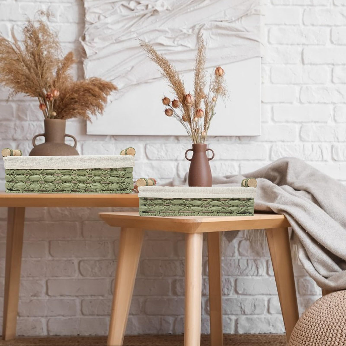 DUOER basket in a guest room adding decorative storage.