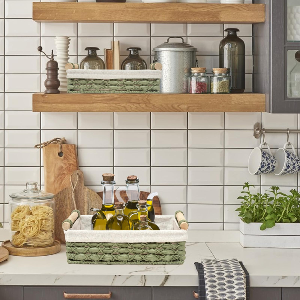 DUOER wicker basket in the kitchen for small item separation.