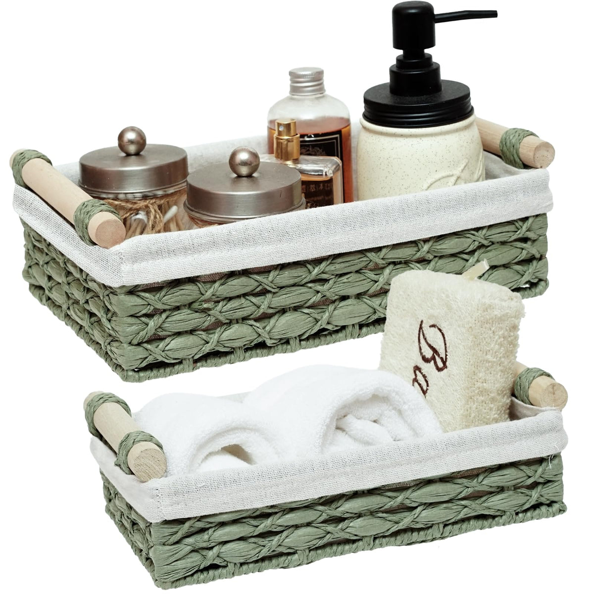 DUOER wicker storage basket with handle on countertop for tidy organization.