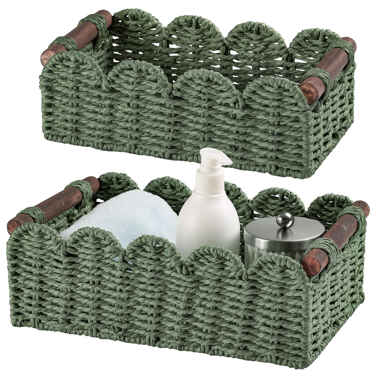DUOER storage basket wicker for toilet tank top keeps bathroom essentials neatly accessible.