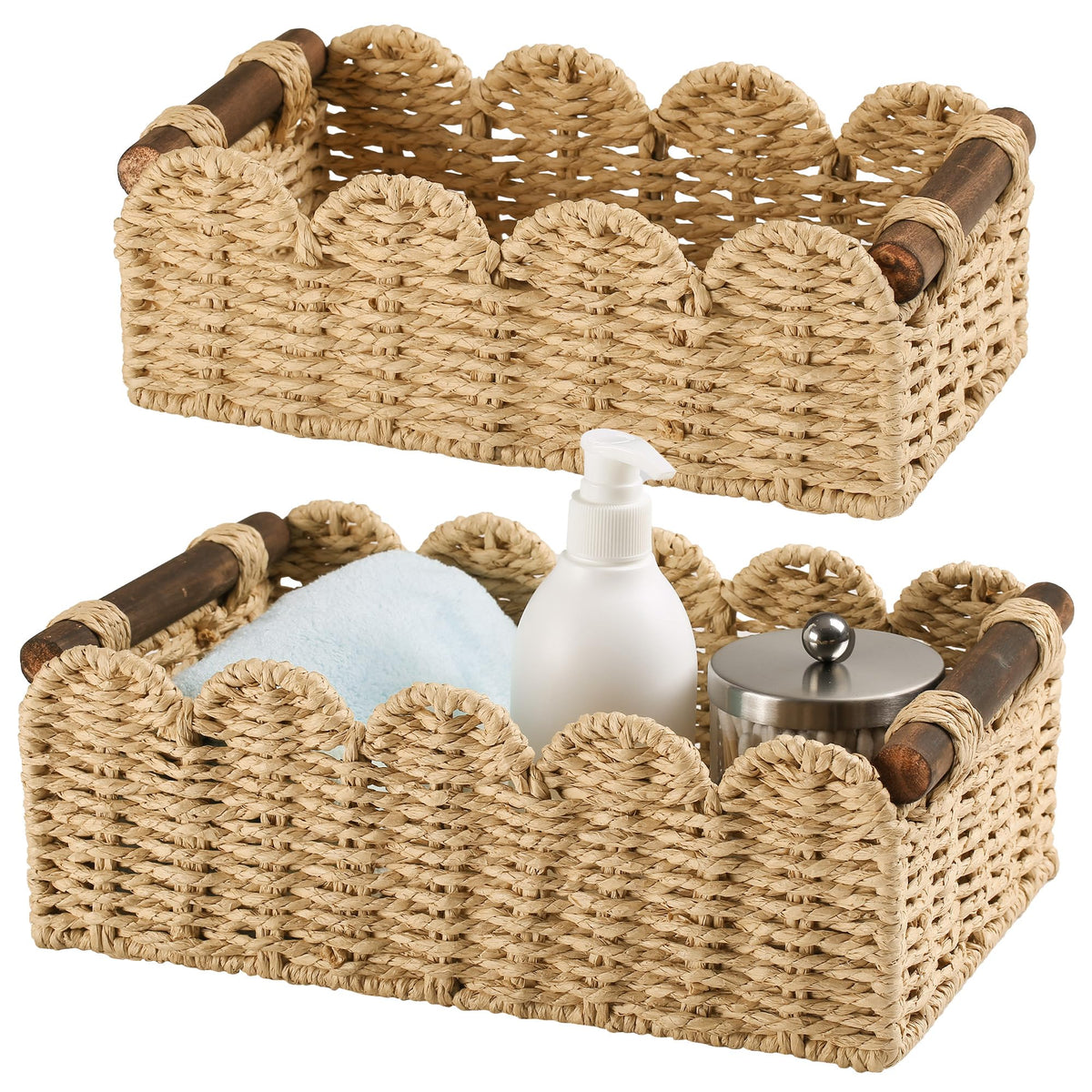 DUOER storage basket wicker toilet-top beige enhances bathroom organization with handmade craft.