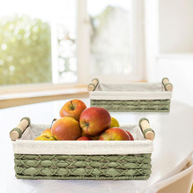 DUOER wicker basket on toilet tank for convenient bathroom storage.