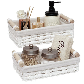 DUOER handwoven wicker basket set of 2 on countertop for bathroom organization