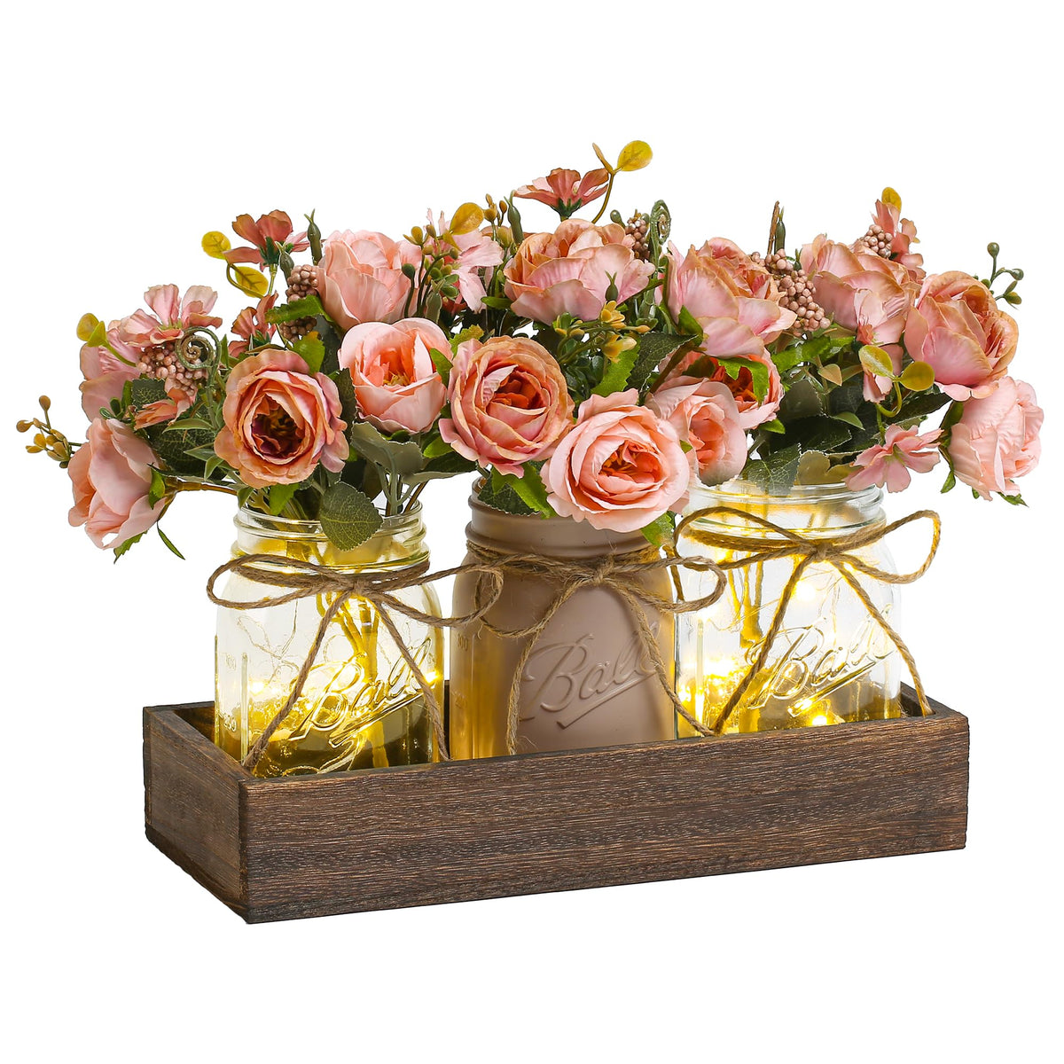 DUOER wood tray with mason jars creates rustic dining room centerpiece