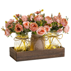 DUOER wood tray with mason jars creates rustic dining room centerpiece