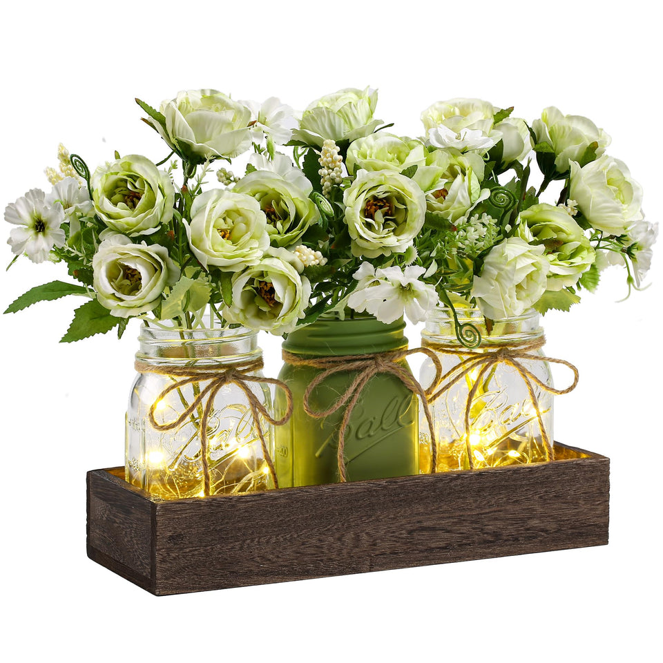 DUOER wood tray mason jar centerpiece for rustic living room decor and tabletop charm.