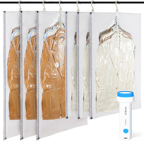 DUORAN hanging vacuum bags electric pump close-up shows cordless efficiency for travel.