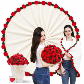 Duryeo crochet rose bouquet blanket with a red rose for romantic home decor.