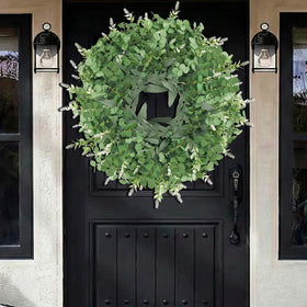 Dushle eucalyptus wreath withstands wind and rain while retaining shape