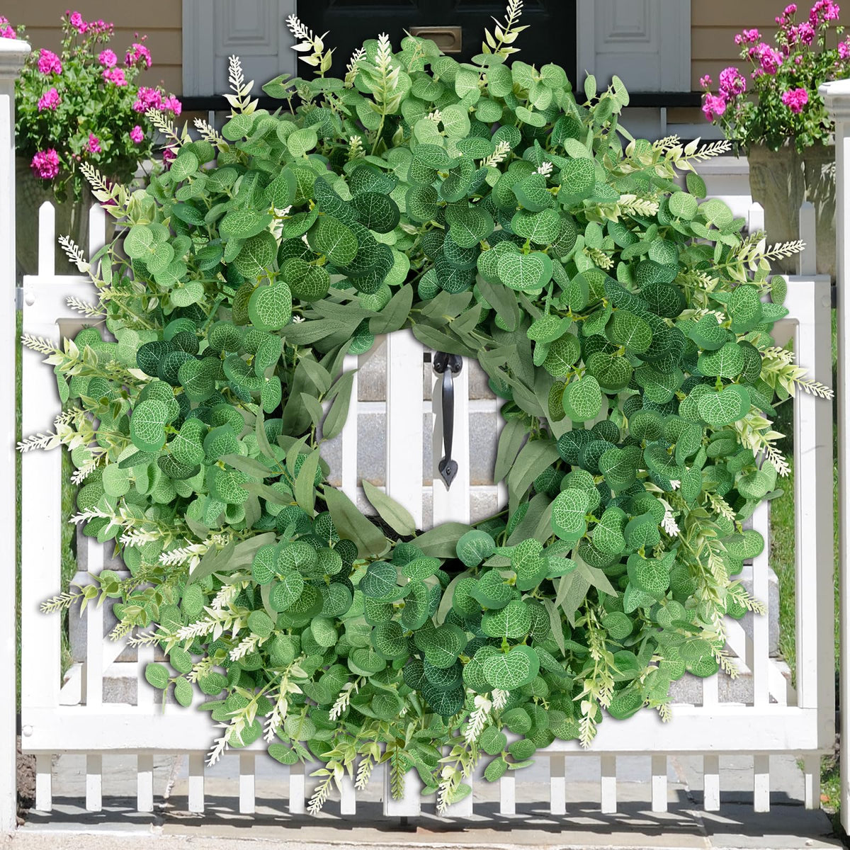 Dushle wreath decorates porch and walls with wind-resistant durability