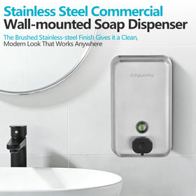 Close-up of DUTYWORKS stainless steel wall dispenser back view