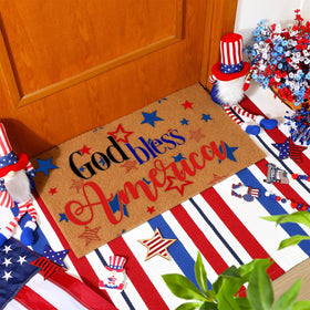 Duraaamo patriotic welcome rug outdoor emphasizes colors while keeping entry clean.
