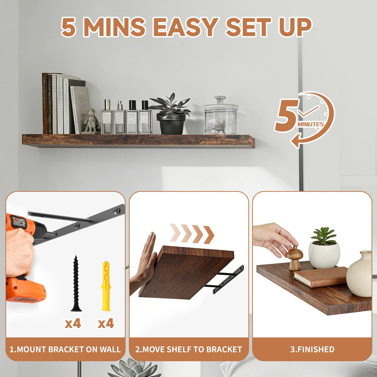 Duvique Easy Install Floating Shelves hardware kit for secure wall mounting