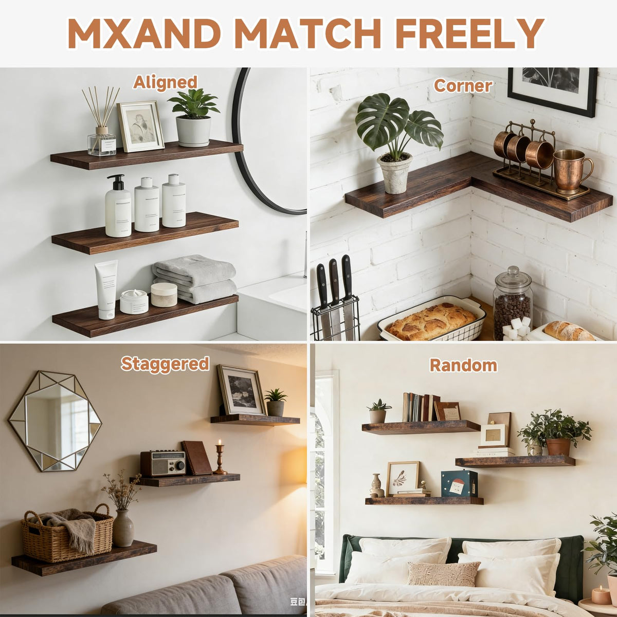 Duvique Easy Install Floating Shelves vintage brown close up showing wood grain