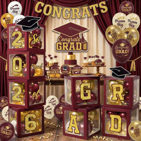 Duwagtry class of 2026 balloon boxes create a sturdy photo ready backdrop
