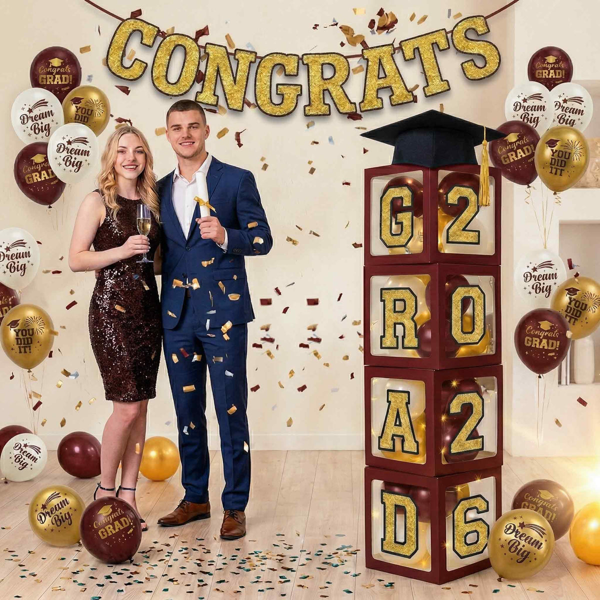 Duwagtry honeycomb centerpieces provide graduation themed accents