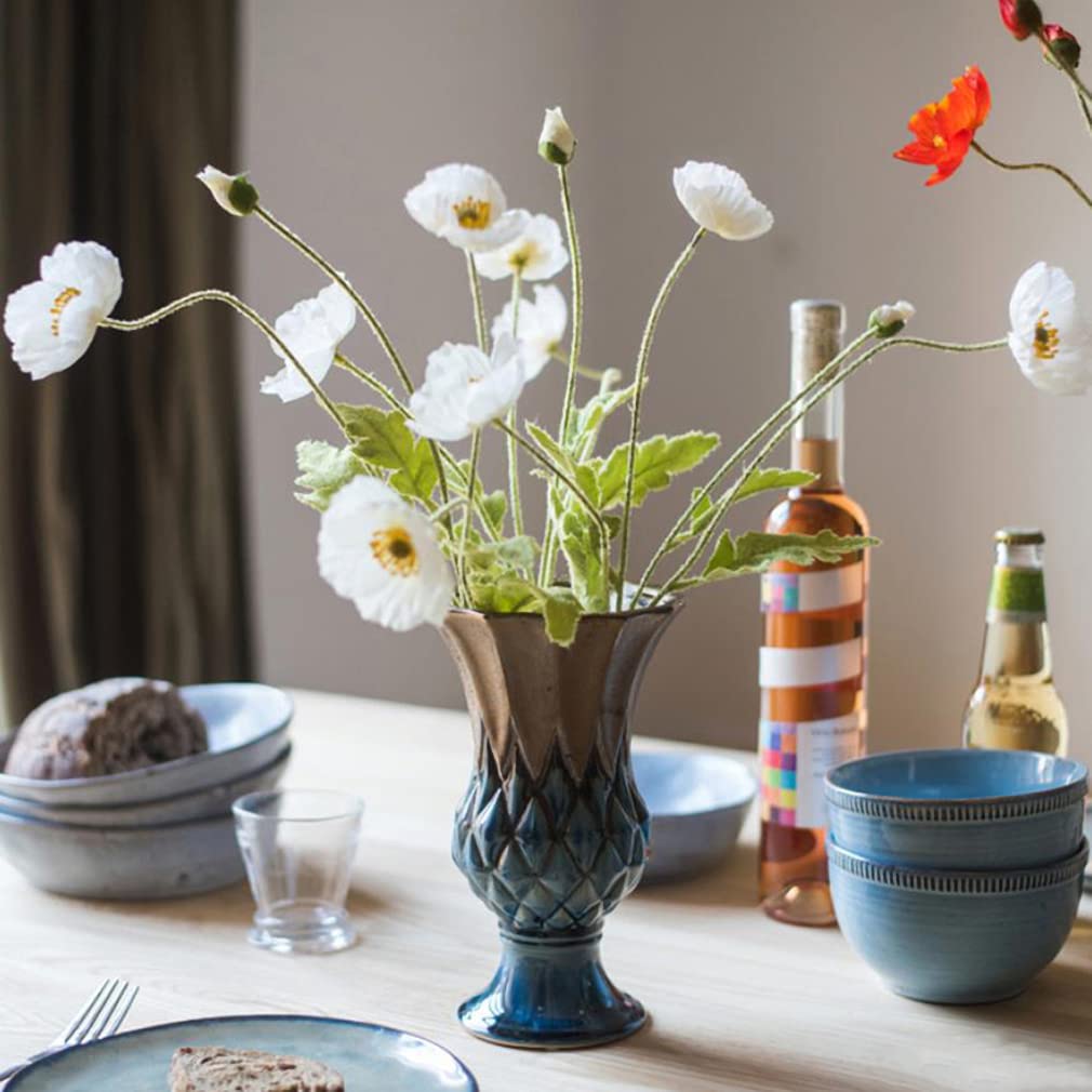 DUYONE white poppy silk bouquet arranged in a slender vase for subtle color