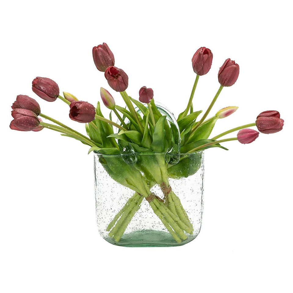 DUYONE deep purple tulips bouquet close-up showing vibrant color and lifelike texture.