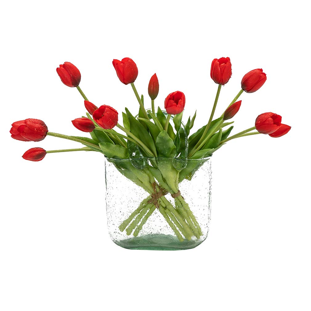 DUYONE artificial tulips red bouquet front view for vibrant, maintenance-free décor