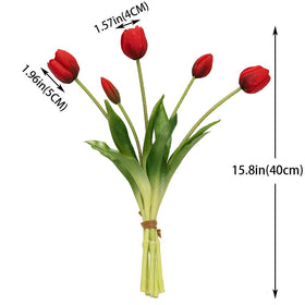 DUYONE artificial tulips red bouquet stem detail showing flexible wires for shaping
