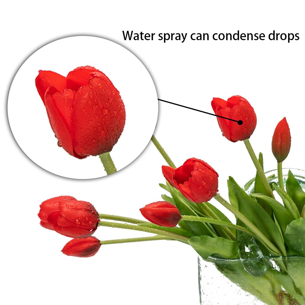 DUYONE latex tulips closeup red bloom with glossy finish resembles real petals