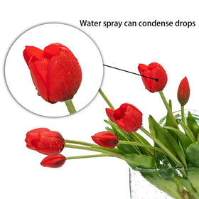 DUYONE latex tulips closeup red bloom with glossy finish resembles real petals