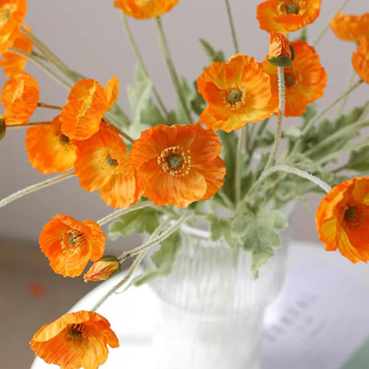 DUYONE flocked stem texture detail for realistic poppies