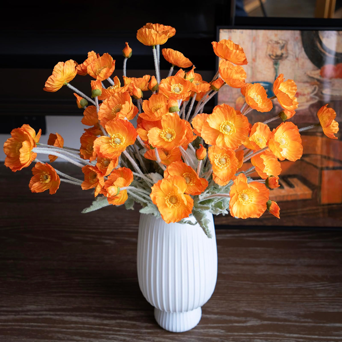 DUYONE poppy table centerpiece silk flowers on a dining table