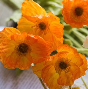 DUYONE silk poppy bouquet close-up shows vibrant orange petals