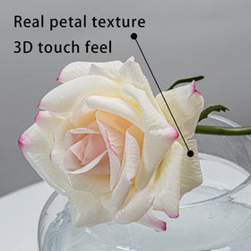 DUYONE silk rose heads and leaves create a preserved, fresh-appearing bouquet.