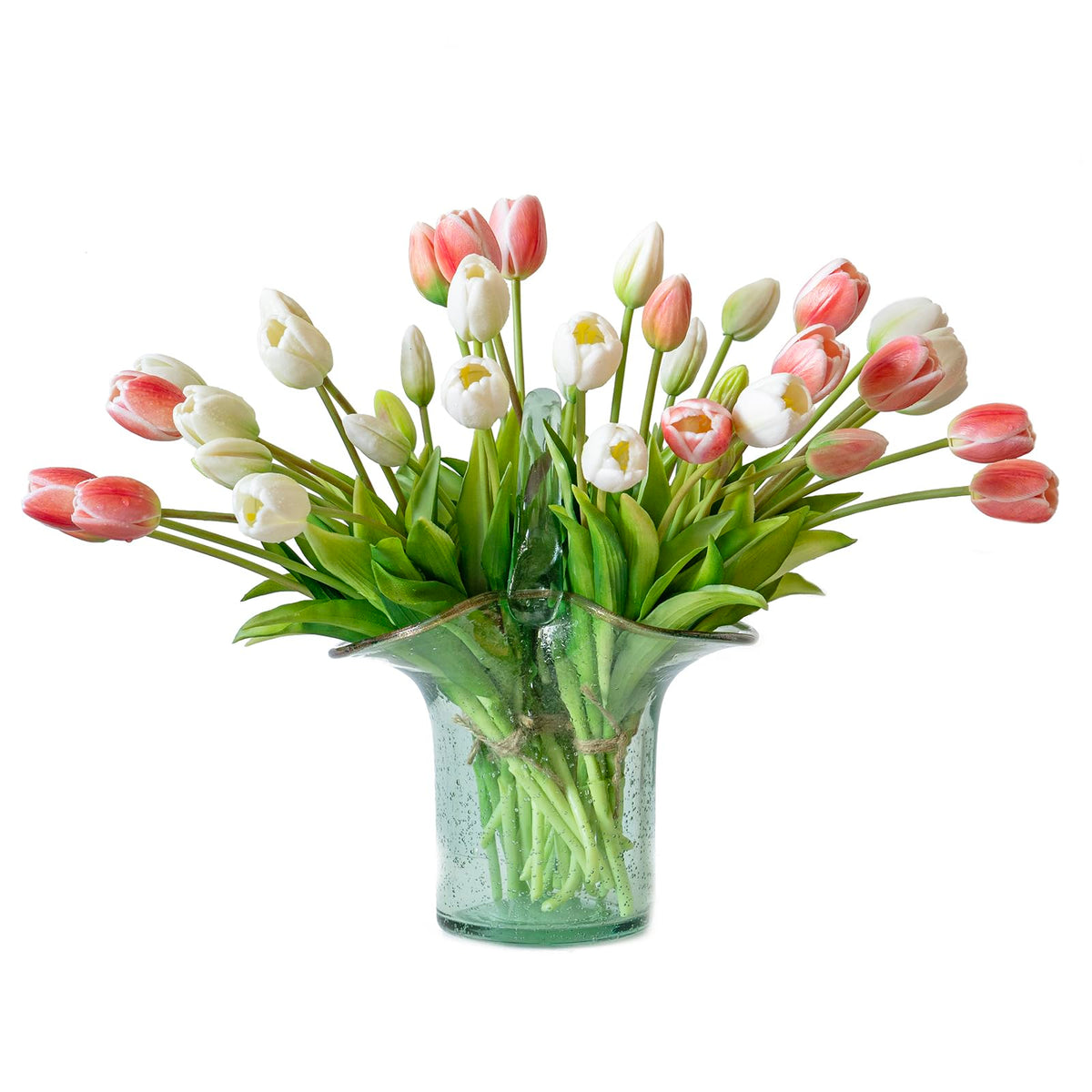 DUYONE coral pink tulips resist yellowing for year-round display.