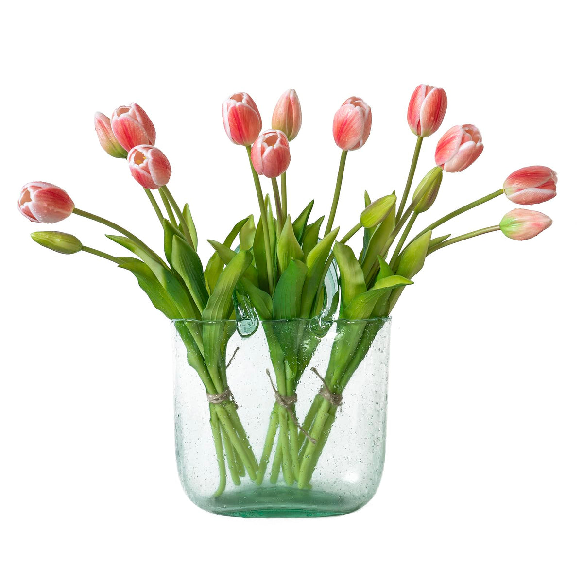 DUYONE coral pink artificial tulips latex bouquet for long-lasting home décor.