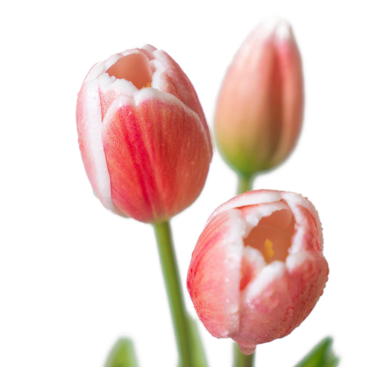 DUYONE coral pink tulips wedding bouquet with bendable iron-wire stems.