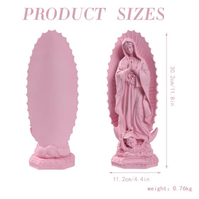 Dvehdbay Our Lady of Guadalupe pink 12-inch detail statue showcases color depth for altar spaces.