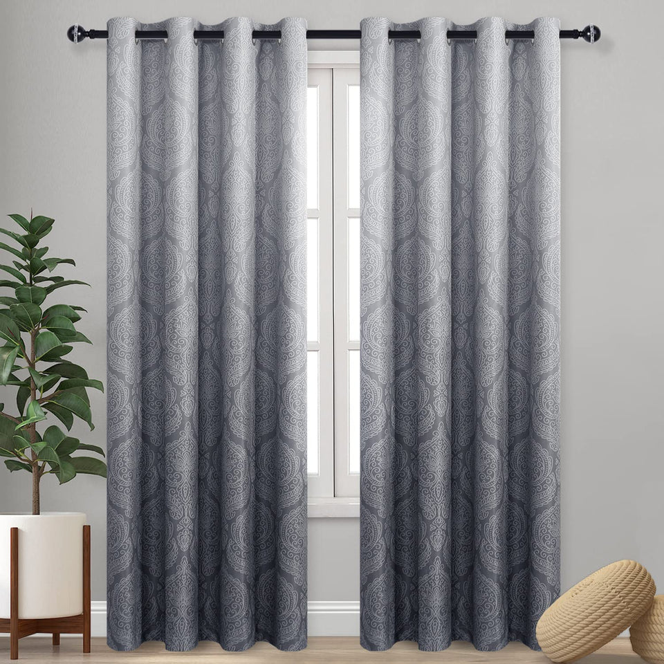 DWCN Ombre blackout curtain with damask gradient for bedroom privacy.