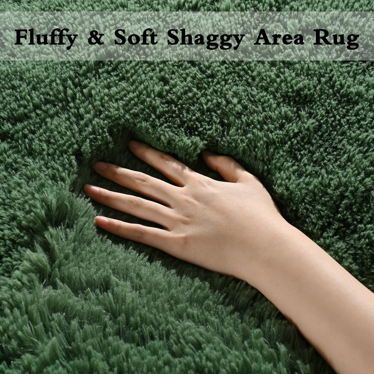 DweIke fluffy dark green rug kids play area safe surface