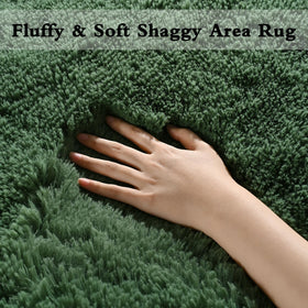 DweIke fluffy dark green rug kids play area safe surface