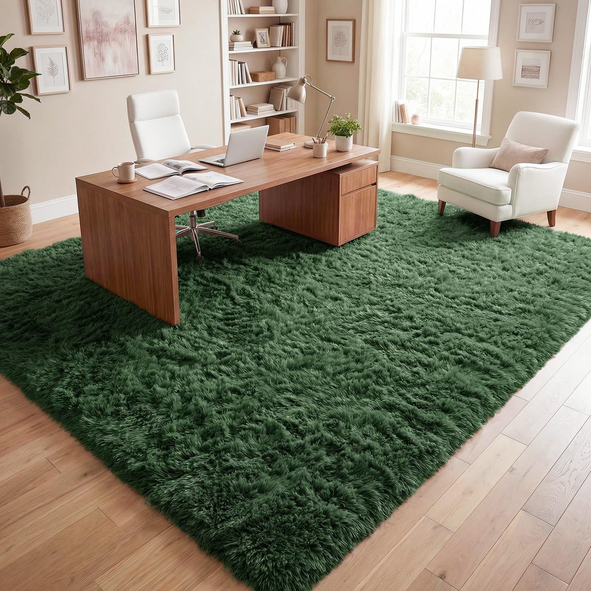DweIke fluffy dark green rug packaging shows vacuum-sealed arrival