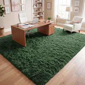 DweIke fluffy dark green rug packaging shows vacuum-sealed arrival