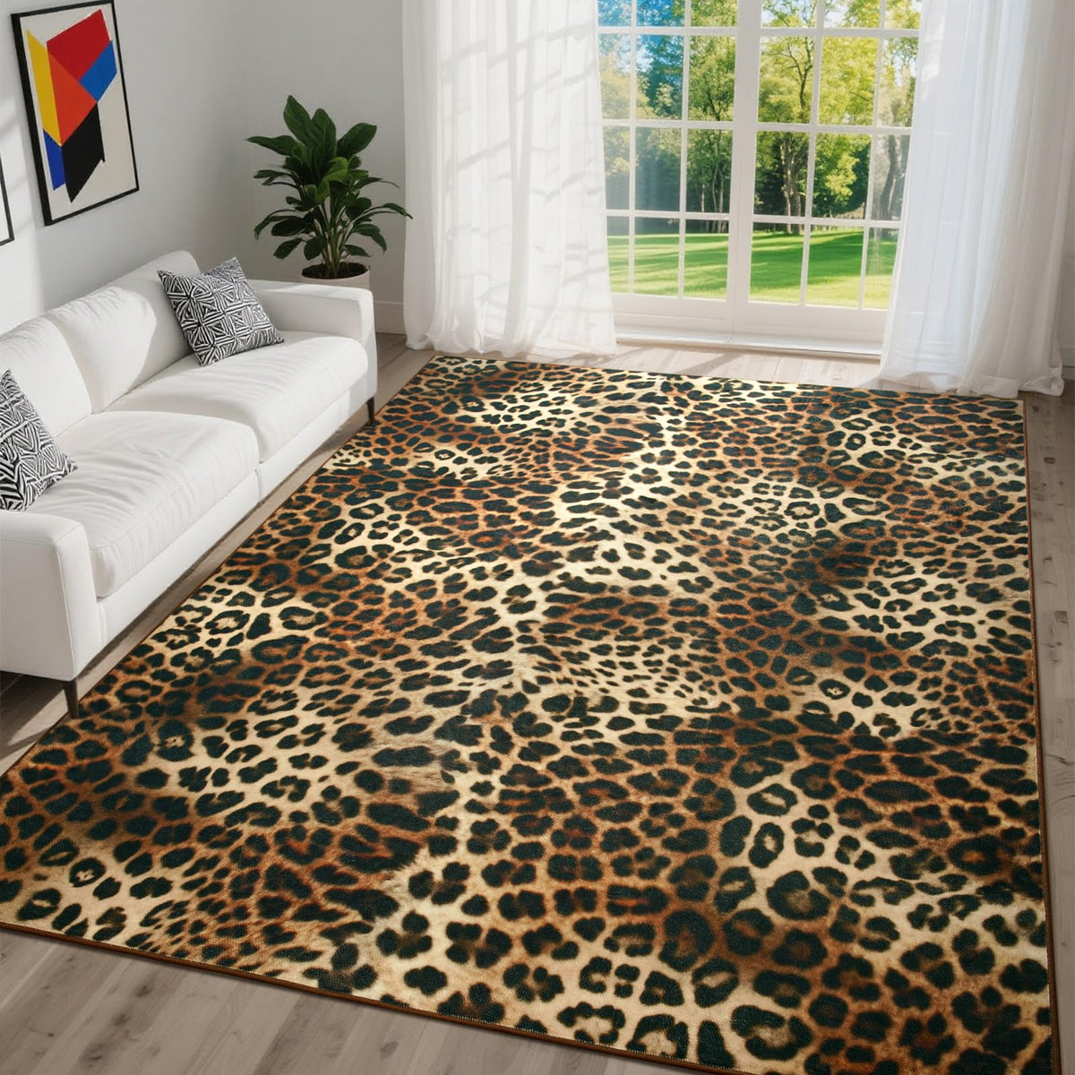 DweIke leopard rug non-slip backing keeps dining area safe and stylish.