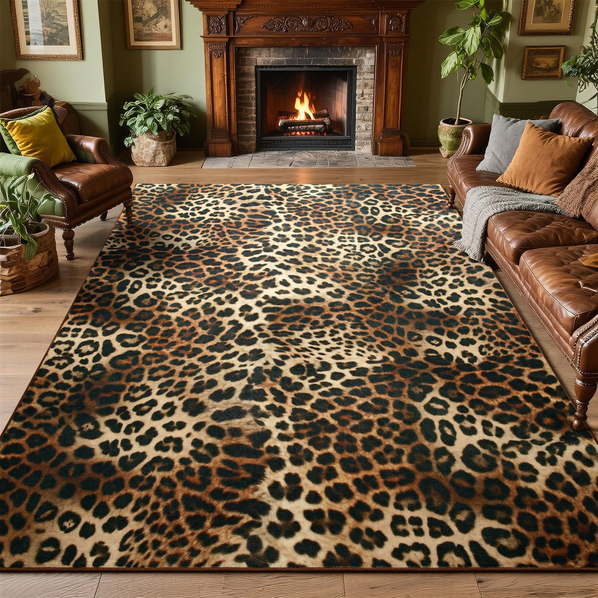 DweIke leopard rug low-pile design resists crumbs and fur buildup.