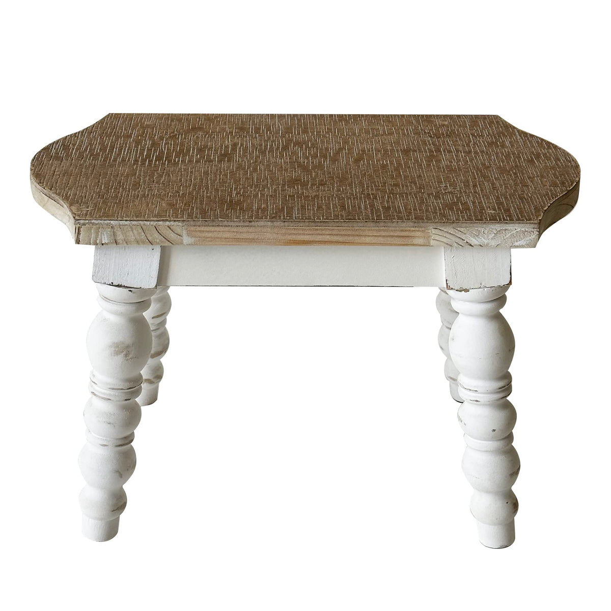 Dwellington wooden step stool side angle showing sturdy legs and compact profile