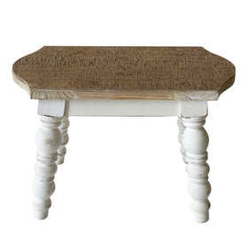 Dwellington wooden step stool side angle showing sturdy legs and compact profile
