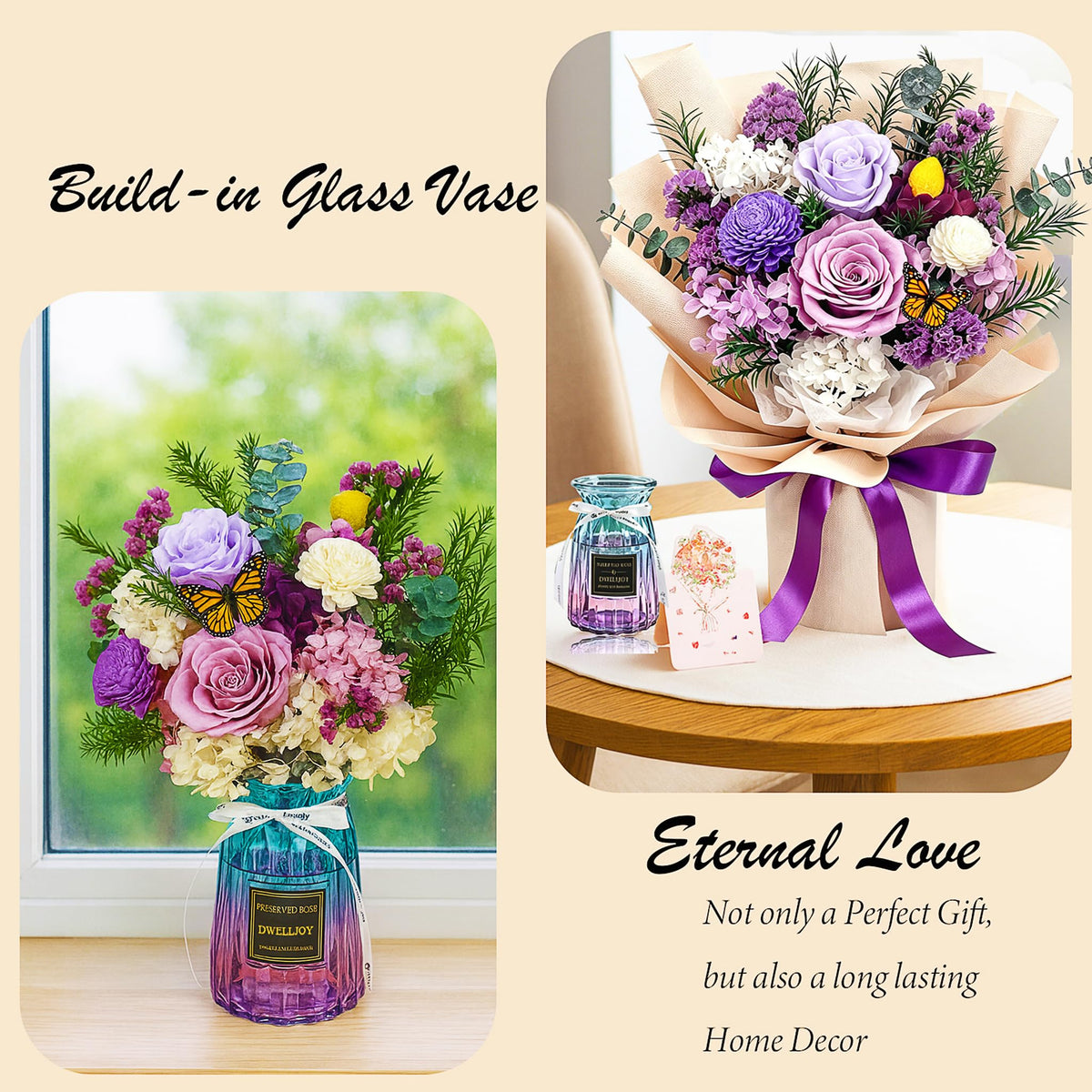 DWELLJOY glass vase included for ready-to-display arrangement.