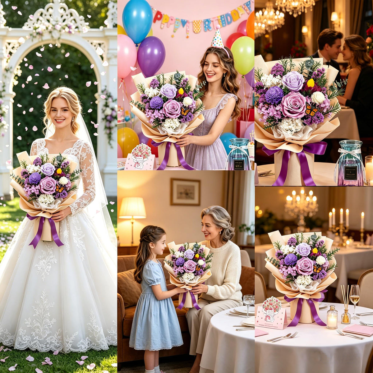DWELLJOY purple-white palette as an elegant centerpiece.