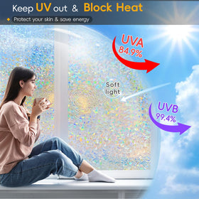 Dwersty rainbow window film features 3D decals for decorative glass