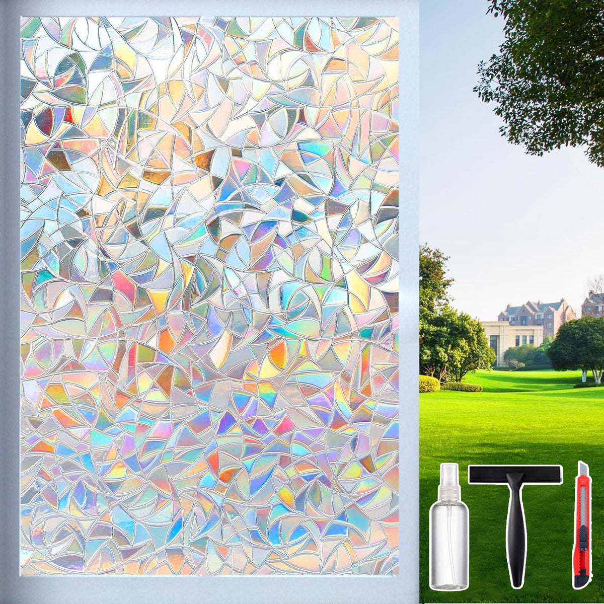 Dwersty rainbow window film with rainbow-etching in sunlit room