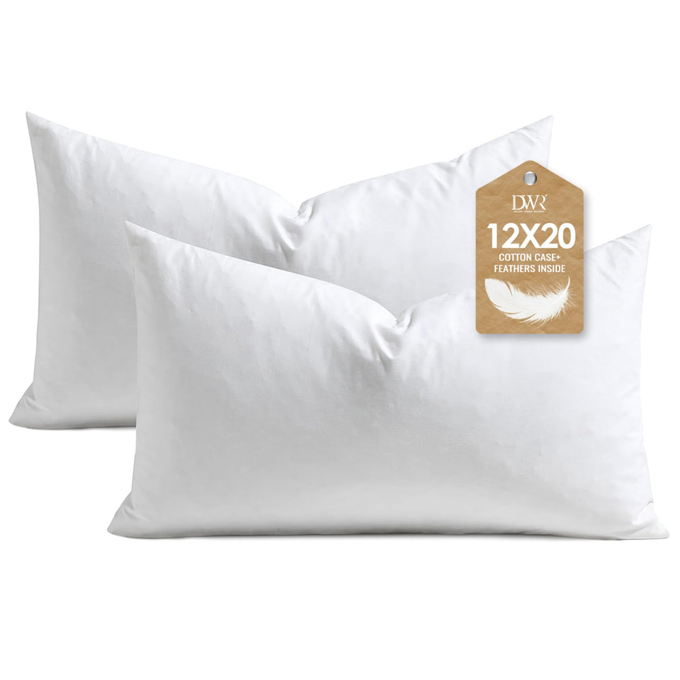 DWR feather-down pillow inserts in 12x20 deliver lasting loft and comfort