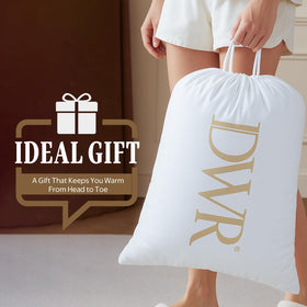 DWR comforter edge piping and stitching highlight durable craftsmanship